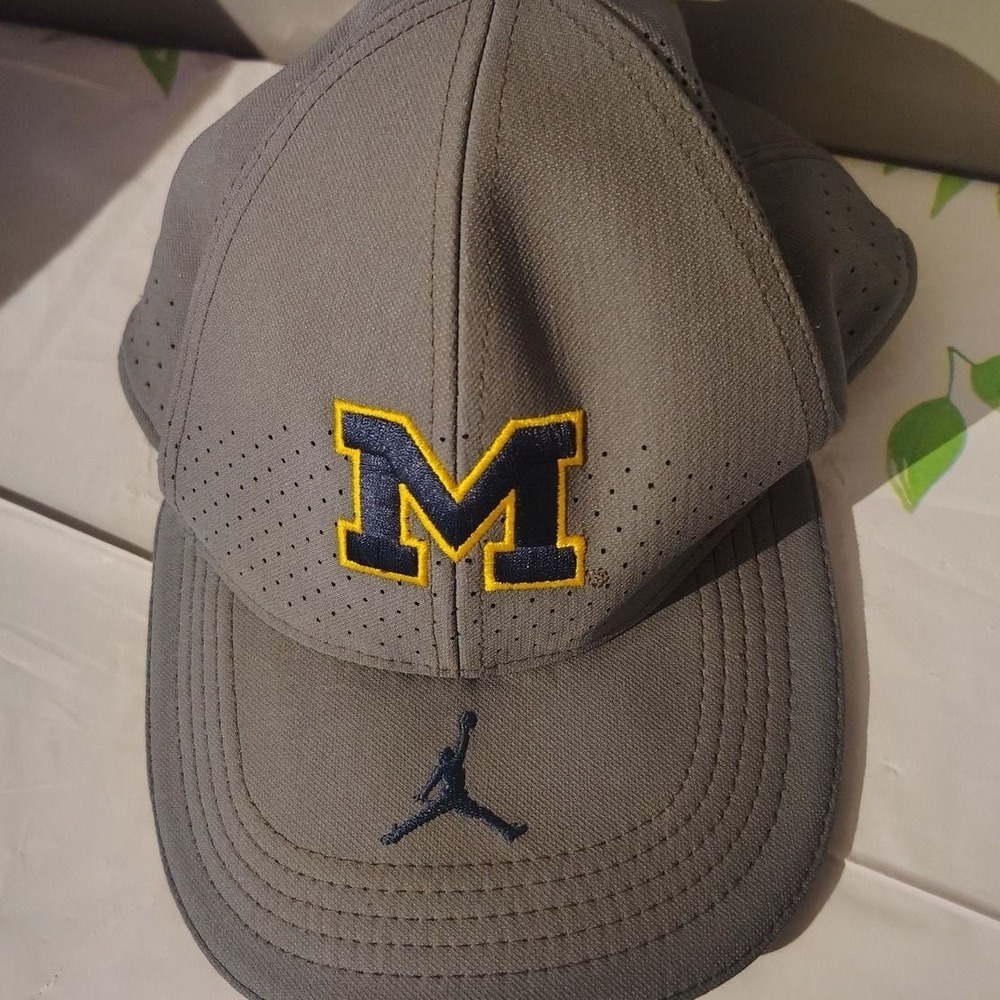 Jordan Michigan Wolverines Grey Adjustable Hat Jumpman Logo NCAA Cap